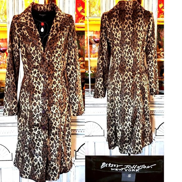 Betsey Johnson Jackets & Blazers - Vintage Betsey Johnson New York Leopard Velvet Snake Overlay Dress Coat Jacket S